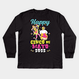 Happy Cinco De Mayo 2022 Mexican Hat Sombrero Kids Long Sleeve T-Shirt